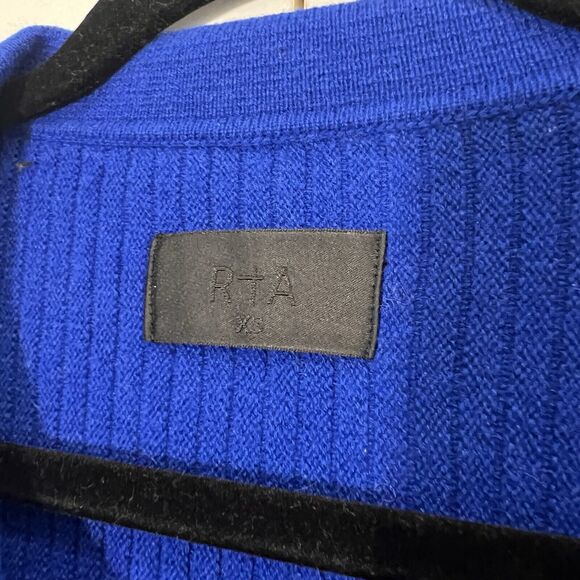 R+A Sweater Women’s XS Cashmere Royal Blue Ribbed Collared Pullover - Picture 3 of 7